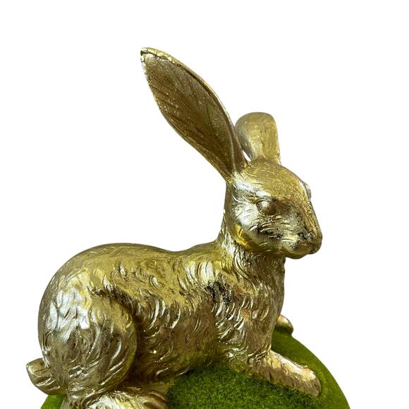COTTONTAIL LANE Gold Foil Easter Bunny On Green Moss Flocked Egg Figurine New - Picture 6 of 10